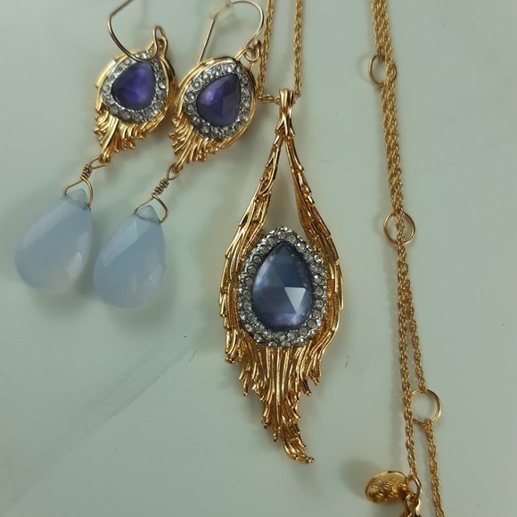 Retired Alexis Bittar Set Necklace Pendant and Drop Earrings with Amethyst - Picture 6 of 13